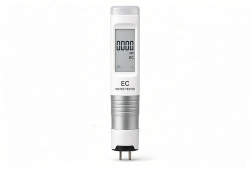Loamless digital EC water testing pen for hydroponic nutrient strength.