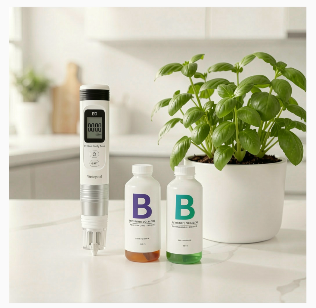 Loamless A+B nutrient solution bottles for hydroponic growing.