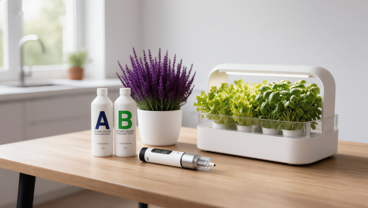 Loamless Complete Success Kit hydroponic planter growing lavender, basil and lettuce